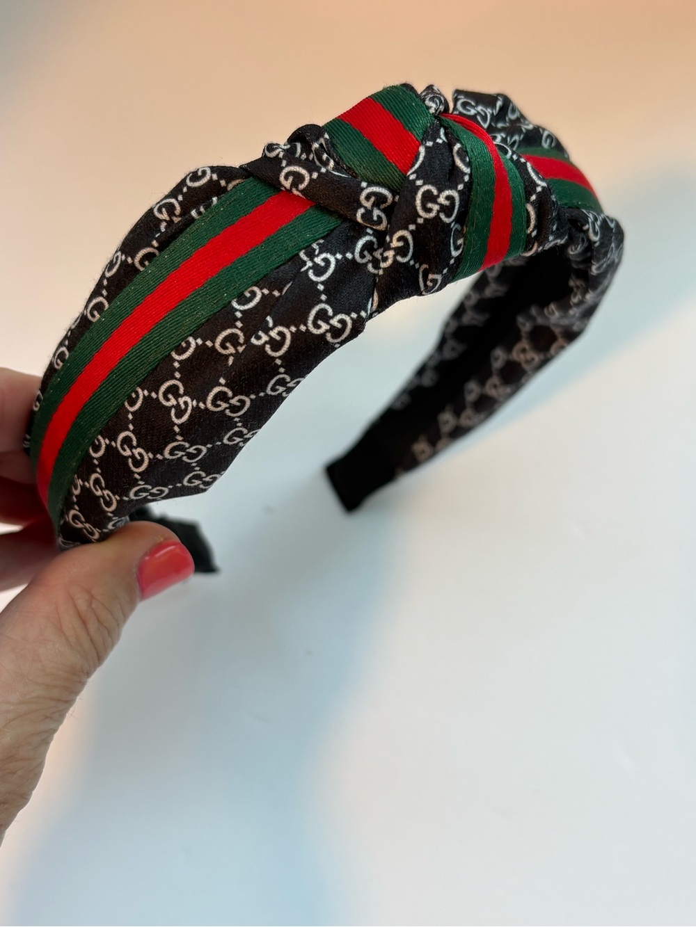 Black Headband with Red & Green Stripes - Picture 3 of 5